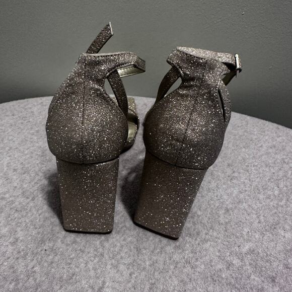 Light Gold Sparkle Open Toe ankle strap Chunky High Heel Shoes Size 6.5 - Picture 3 of 7